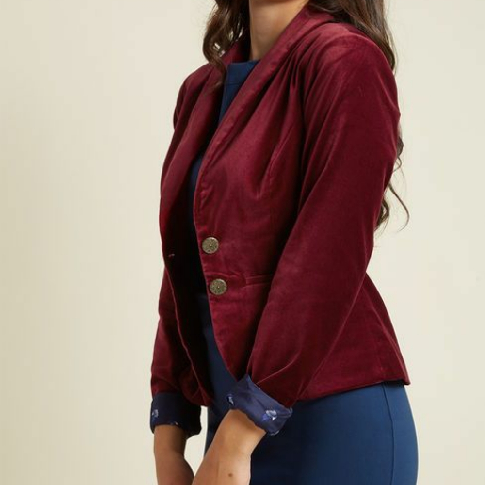 Modcloth Maroon Velvet Executive BlazerS